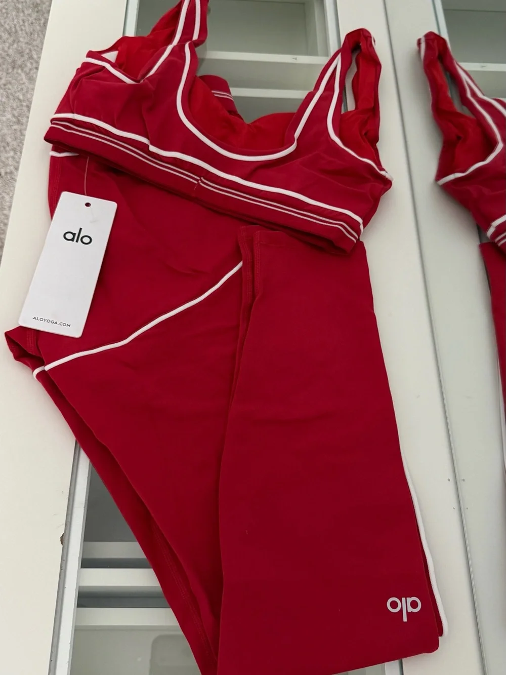 ALO Yoga Red Sports Bra with White Piping